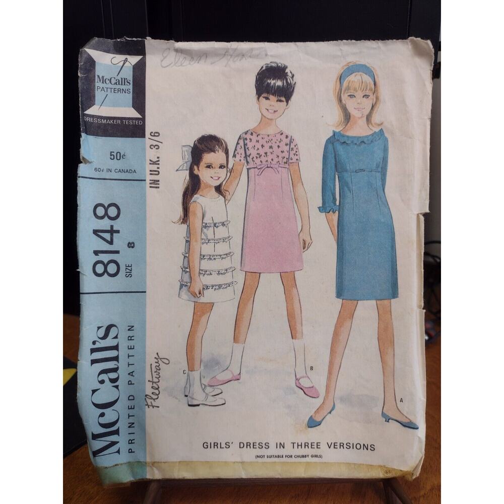 Vintage McCall's Pattern 8148 Girls'‎ Dress in Three Versions (1965)